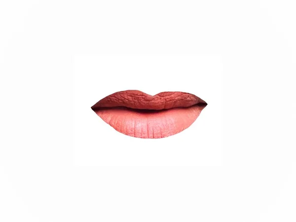 Sexy Czerwony Pomarańczowy Usta Szminka Obcinanie Ścieżka Izolowane Białym Tle — Zdjęcie stockowe