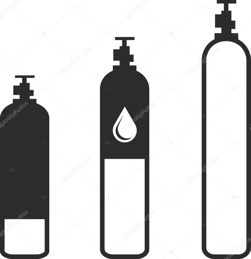 Containers with oil. The silhouette of a gas cylinder.