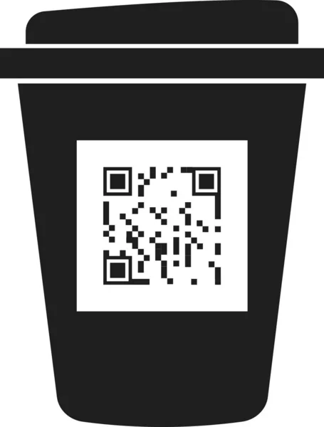 스캔을 위한 플라스틱 컵 위 의 QR 코드. — 스톡 벡터