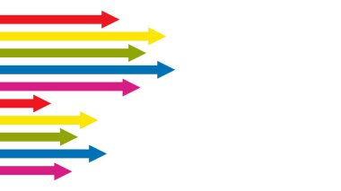 Beyaz arkaplanda renkli oklar var. Stok vektör illüstrasyonu