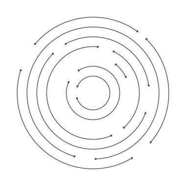 Teknolojik altyapı. Soyut dijital illüstrasyon. Vektör bağlantı kavramı. Elektronik yuvarlak tasarım. Modern soyutlama çizgileri ve noktaları.
