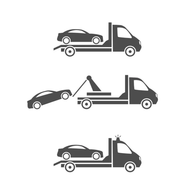 Σύνολο Εικονίδιο Φορτηγό Ρυμούλκησης Αυτοκινήτου Λευκό Φόντο Εικονίδιο Αποθέματος Εικονογράφηση Αρχείου