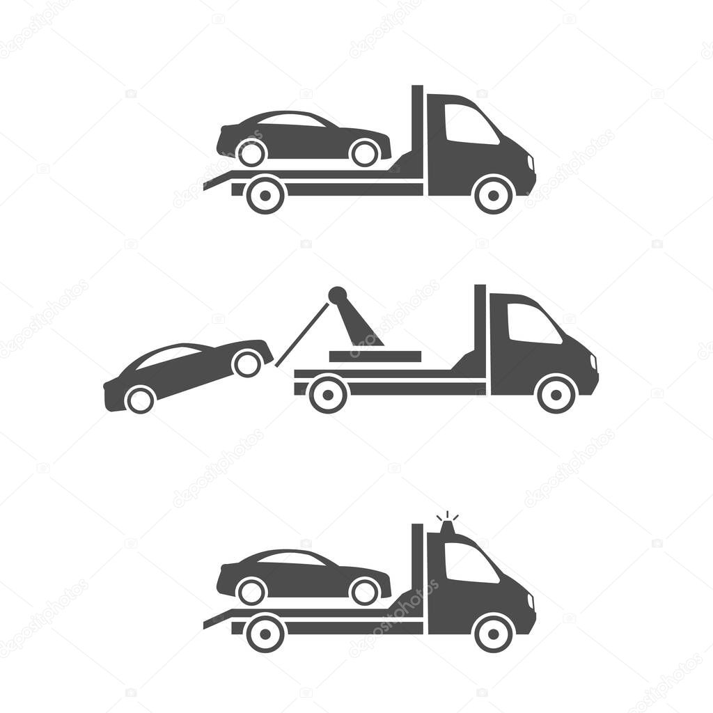 Set of Car towing truck icon on white background. Stock icon