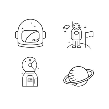 Uzay araştırma teknolojisi simgeleri ayarlandı. Uzay araştırma teknolojisi vektör simgelerinin ana hatları