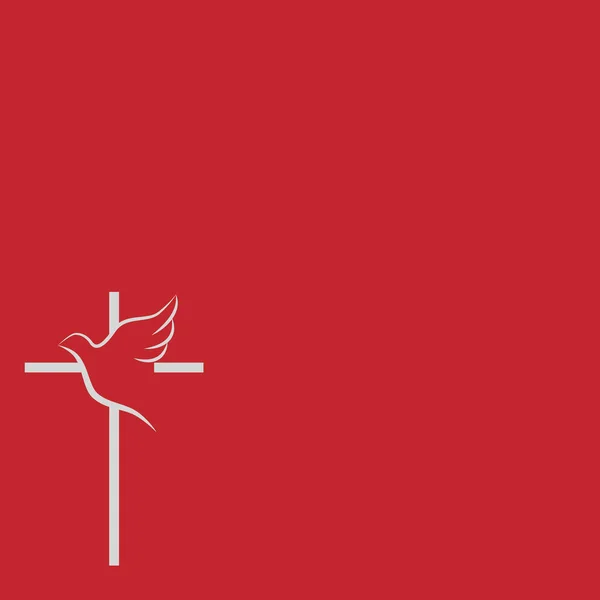 鸽子和交叉的红色背景 基督教的概念库存说明 — 图库矢量图片