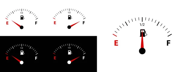 Brandstofset Van Uge Meter Leeg Half Vol Vector Illustratie — Stockvector