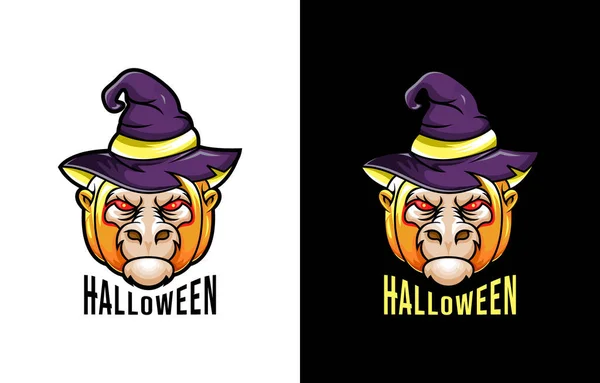Abóbora Halloween Com Vetor Design Rosto Macaco — Vetor de Stock