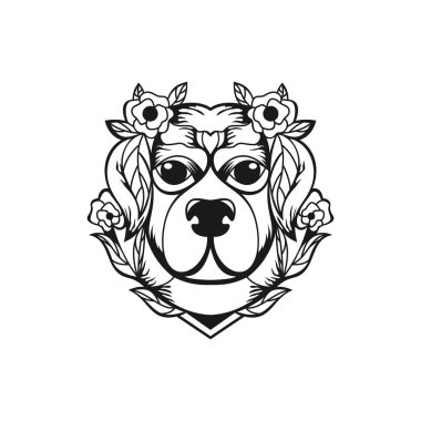 Çiçekli konsept tasarım vektörü olan köpek kafası