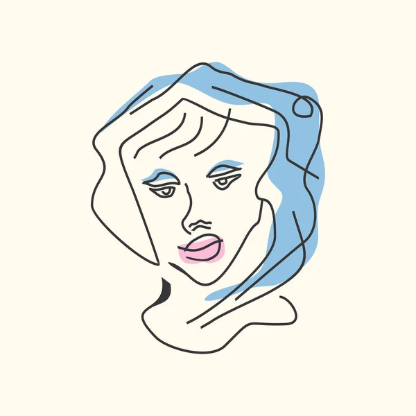 Face Line Art Girl Concept Design — стоковый вектор