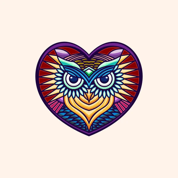 Owl Face Heart Concept Animal Design Vector — Stock Vector