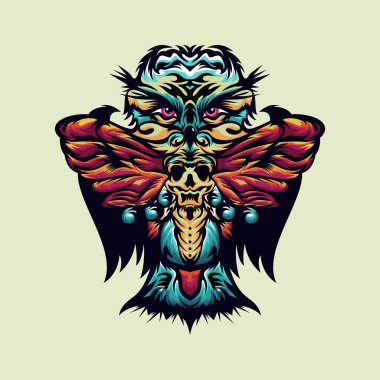 Illustration bird with butterfly design vector