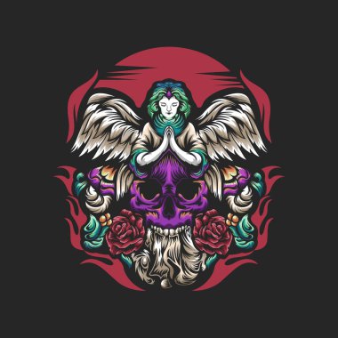 Kafatası tasarım vektörü olan melek