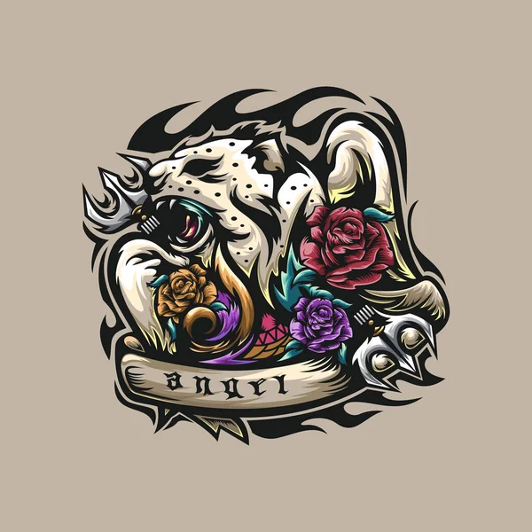 Çiçek tasarım vektörlü illüstrasyon jaguarı