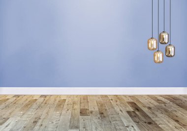 Boş oda dekorasyonu ahşap zemin, taş duvar konsepti. Ev, ofis ve otel için dekoratif arka plan. 3B illüstrasyon