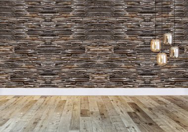 Taş duvar lambası modern iç dekorasyon odası boş. 3B illüstrasyon