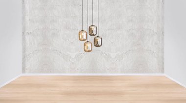 Boş ev iç tasarımı ve lamba. 3B illüstrasyon