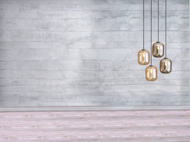 Boş ev iç tasarımı ve lamba. 3B illüstrasyon