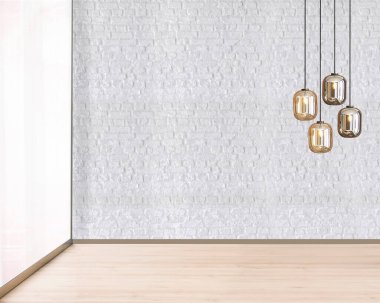 Boş ev iç tasarımı ve lamba. 3B illüstrasyon