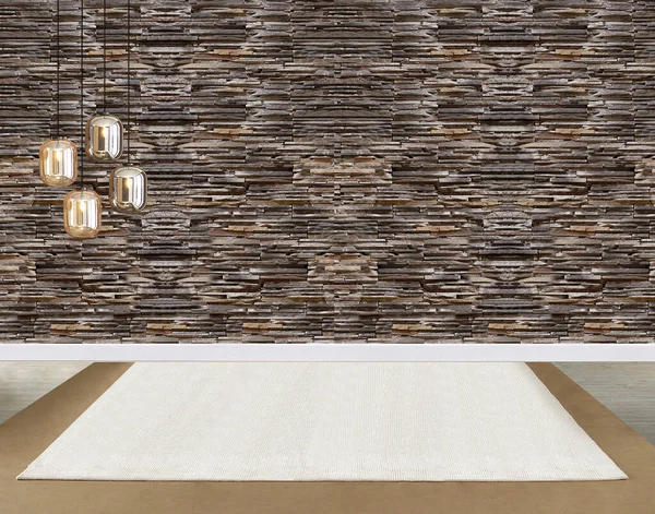 Leeren Raum Innendekoration Holzboden Steinwand Konzept Dekorativer Hintergrund Für Haus — Stockfoto