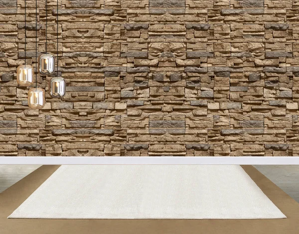 Leeren Raum Innendekoration Holzboden Steinwand Konzept Dekorativer Hintergrund Für Haus — Stockfoto