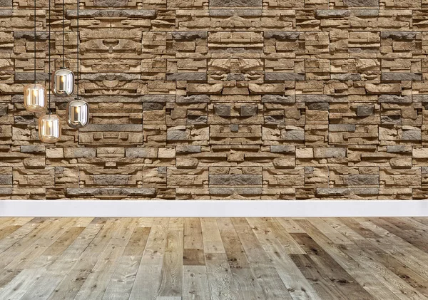 Empty Room Interior Decoration Wooden Floor Stone Wall Concept Decorative — Stock Photo, Image