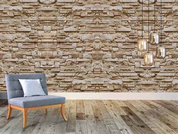 Empty Living Room Interior Decoration Modern Lamp Wooden Floor Stone — Stock Photo, Image