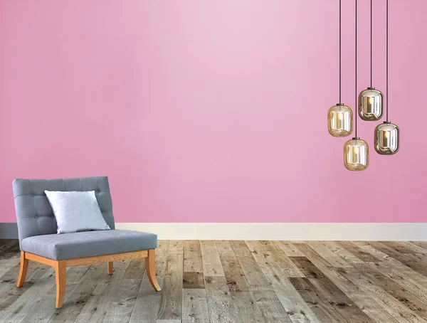 Leere Wohnzimmer Innendekoration Moderne Lampe Und Holzboden Steinwandkonzept Dekorativer Hintergrund — Stockfoto