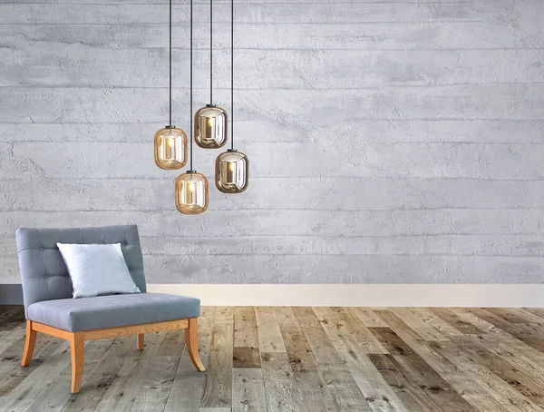 Leere Wohnzimmer Innendekoration Moderne Lampe Und Holzboden Steinwandkonzept Dekorativer Hintergrund — Stockfoto