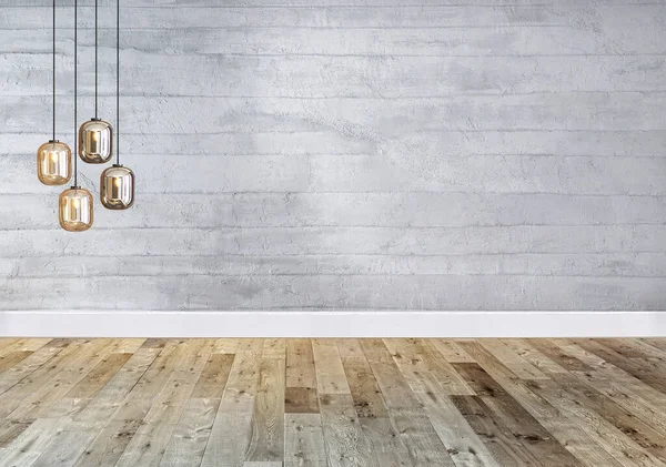 Ev, ofis, otel ve yatak odası için taş duvar iç tasarımı modern lamba. 3B illüstrasyon