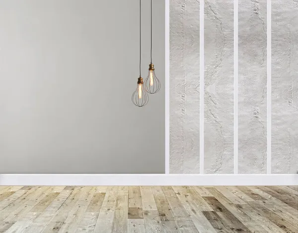 Design Interior Vazio Com Piso Madeira Parede Pedra Decorativa Ilustração — Fotografia de Stock