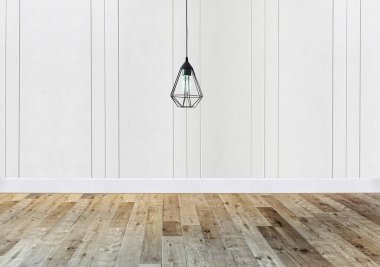 Ev, ofis, otel ve yatak odası için taş duvar iç tasarımı modern lamba. 3B illüstrasyon