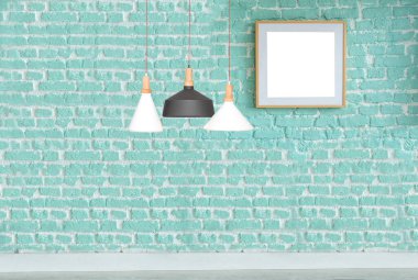 Parlak taş duvar iç tasarım ve modern lamba