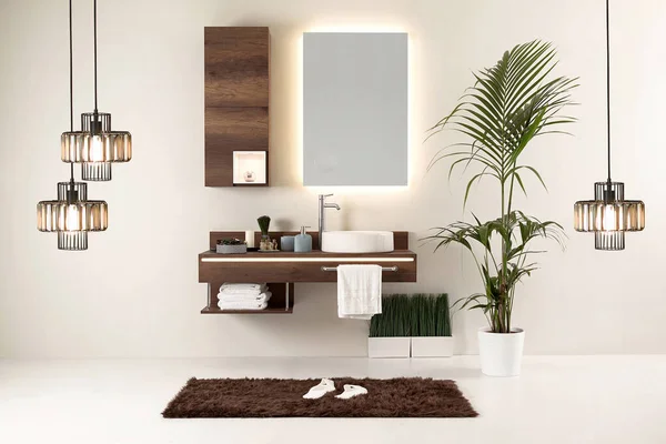 Modern Wall Clean Bathroom Style Interior Decorative Design Modern Lamp — Stock Photo, Image