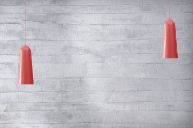 Gri taş duvar, ev, ofis, otel ve yatak odası için iç tasarım, modern lamba.