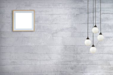 Gri taş duvar, ev, ofis, otel ve yatak odası için iç tasarım, modern lamba.