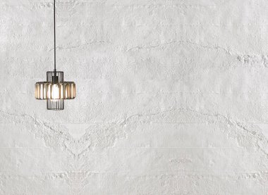 Parlak taş duvar iç tasarım ve modern lamba