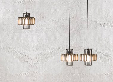 Parlak taş duvar iç tasarım ve modern lamba