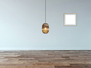 Boş oda ve iç tasarım, asılı lamba. 3B illüstrasyon