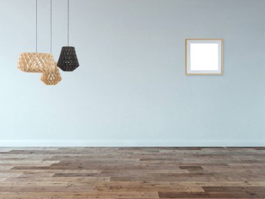 Boş oda ve iç tasarım, asılı lamba. 3B illüstrasyon