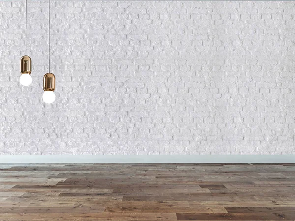 Nieuwe Lege Woonkamer Interieur Decoratie Houten Vloer Stenen Muur Concept — Stockfoto