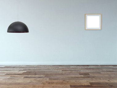 Boş oda ve iç tasarım, asılı lamba. 3B illüstrasyon