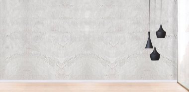 Parlak boş iç tasarım, taş duvar. 3B illüstrasyon