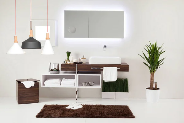 Clean Bathroom Style Interior Decorative Design Wooden Cabinets — Stock Photo, Image