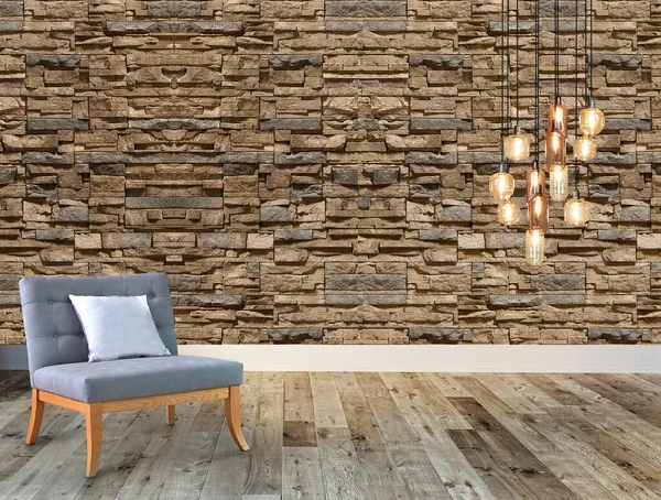 Stone Wall Interior Design Modern Lamp Home Office Hotel Bedroom — Stock Photo, Image