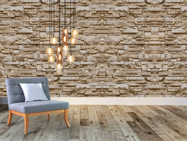 Stone Wall Interior Design Modern Lamp Home Office Hotel Bedroom — Stock Photo, Image