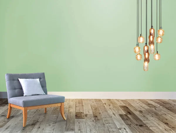 Ev, ofis, otel ve yatak odası için taş duvar iç tasarımı modern lamba. 3B illüstrasyon