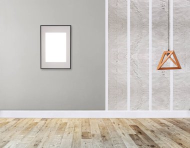 Parlak boş iç tasarım, taş duvar. 3B illüstrasyon