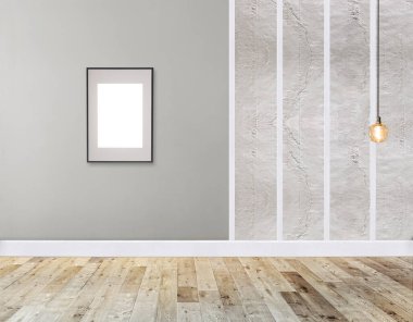 Ev, ofis, otel ve yatak odası için taş duvar iç tasarımı modern lamba. 3B illüstrasyon