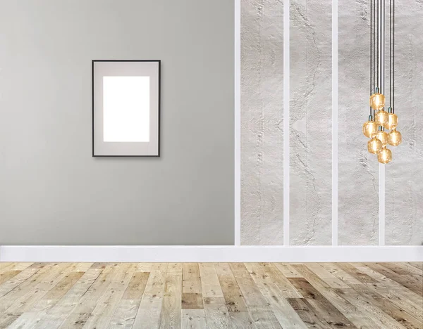 Ev, ofis, otel ve yatak odası için taş duvar iç tasarımı modern lamba. 3B illüstrasyon