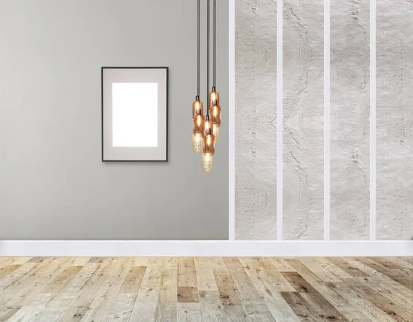 Leeg Interieur Met Houten Vloer Decoratieve Stenen Muur Illustratie — Stockfoto